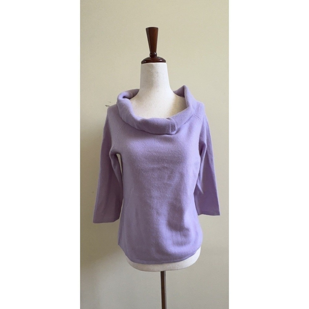 Alfani Sweater Small 100% Cashmere Shawl Boat Neck 3/4 Sleeve Lavender Purple